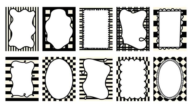 retro marco paquete con ondulado contornos, sutil rayas y fluido curvo elementos. genial para carteles, diario y impresión proyectos vector