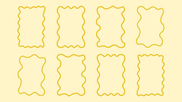 wavy-edge square frames with playful curves and retro flow, ideal for invitations, art prints, planners and decorative templates. vector