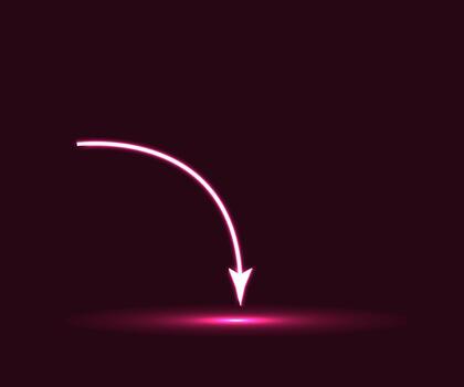 A pink arrow pointing downward on a dark background. The arrow is lit up and he is glowing vector
