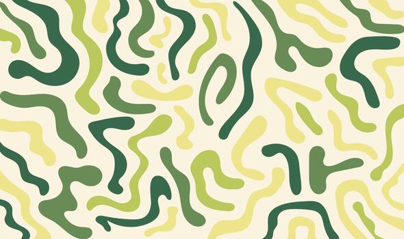 Organic Forest Squiggle Pattern. Green Wilderness Wavy Pattern. Botanical Abstract Wavy Line Design. vector
