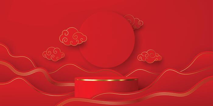 Red background with clouds and waves vector