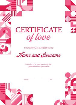 Valentines certificate with abstract pattern vector