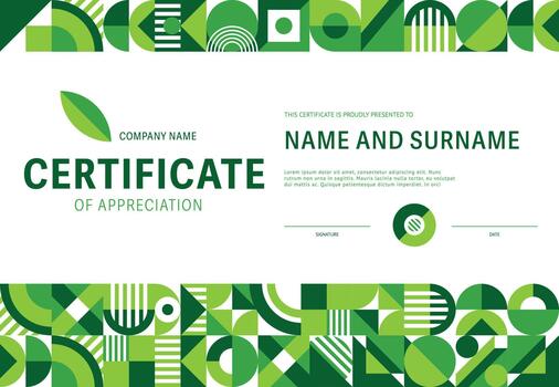 Environment certificate with geometric pattern vector