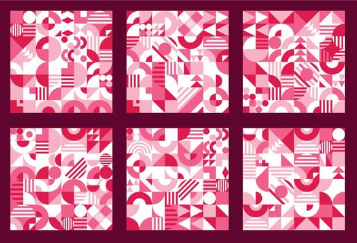 Colorful abstract geometric patterns in red vector