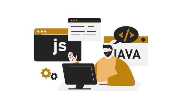 masculino desarrollador haciendo trabajando en programación. desarrollador programador idioma vector