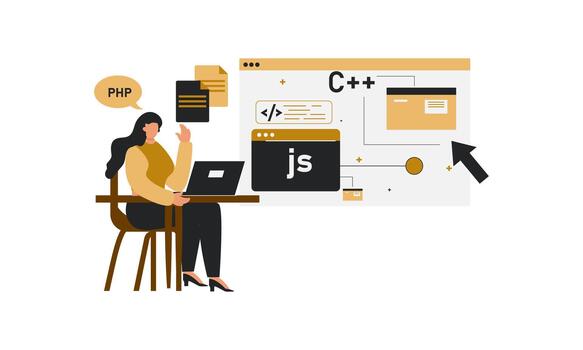 hembra desarrollador haciendo trabajando en php codificación vector