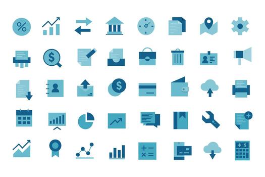 Business Finance Icon Pack, Flat Minimal Office Symbols for UI, Web, App, Startup, Banking, Marketing, Strategy, Data Analytics, Planning and Corporate Workflow Set vector