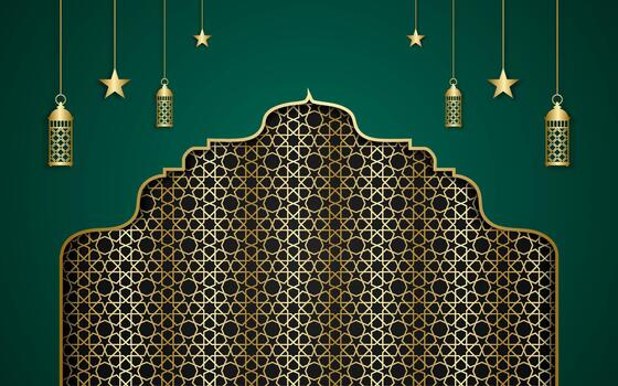 Ramadan Kareem Islamic Background with Geometric Patterns and Lanterns. vector