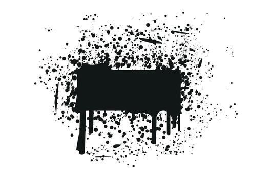 Ink Blot Splash with Drips and Scattered Droplets. Abstract Ink Explosion Splash Art Design. Lines and Drips Black ink splatters. vector