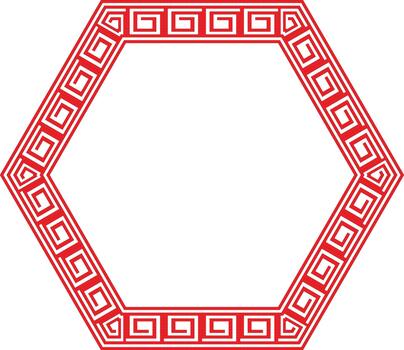 Red hexagonal frame with traditional chinese pattern border design element graphic vector