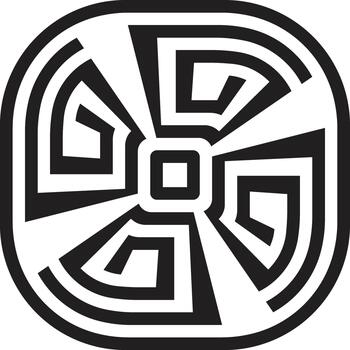 Abstract geometric labyrinth symbol in black and white, forming a complex, modern pattern. vector