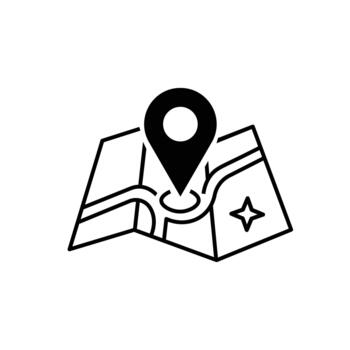 Minimal Map with Location Pin Icon Black Map Marker vector