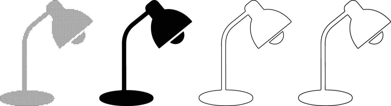 Desk lamp icon set in a flat style with four different representations, isolated on a transparent background for various uses vector