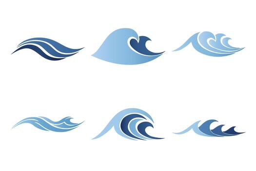 azul ola icono conjunto con diferente agua movimiento aislado en blanco antecedentes vector