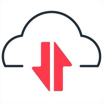 Synchronize Cloud and cloud icon concept in red line color vector