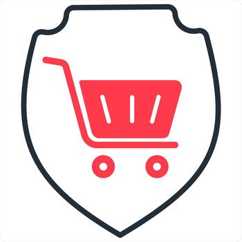 Shopping Shield and shield icon concept in red line color vector