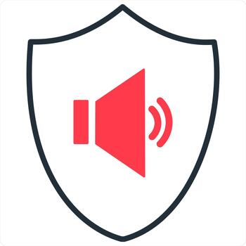 Audio Shield and security icon concept in red line color vector