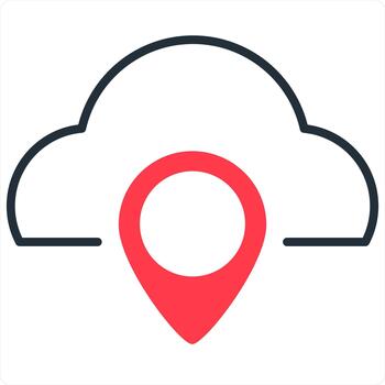 Cloud Location and pin icon concept in red line color vector