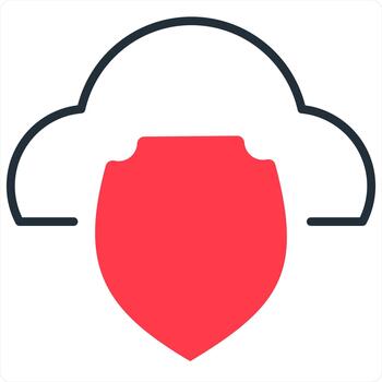 Cloud Security and protection concept in red line color vector