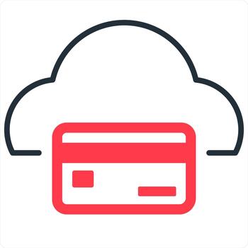 Cloud Card and computing icon concept in red line color vector