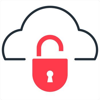 Cloud Security protection icon concept in red line color vector