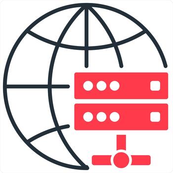 Global Server and icon concept in red line color vector