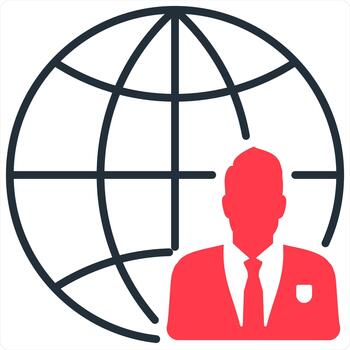 Global and user icon concept in red line color vector