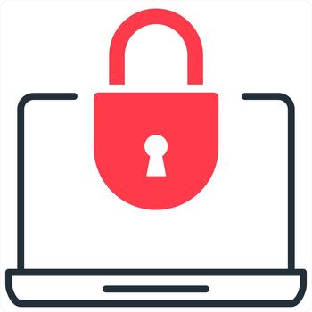 Laptop Security and secured icon concept in red line color vector
