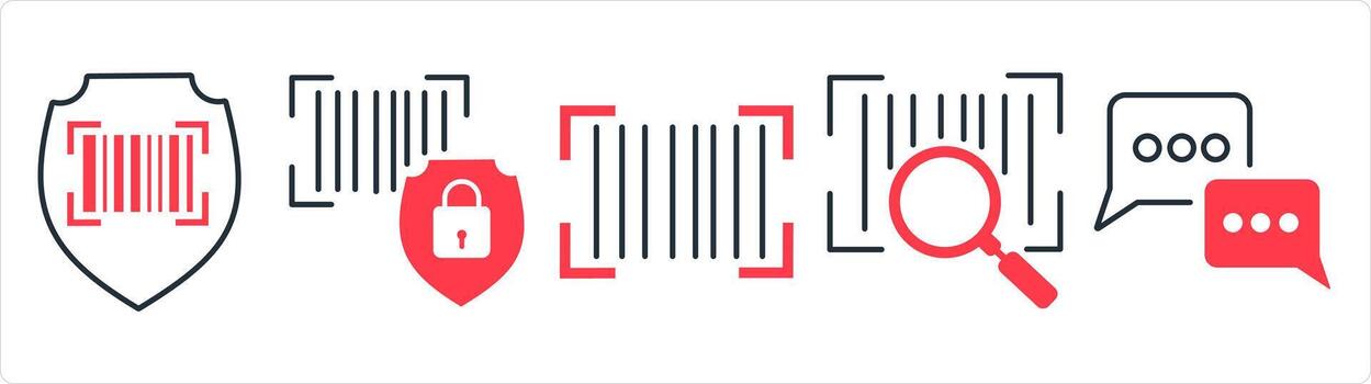 un conjunto de 5 5 negocio icono como bar código seguridad, bar código, buscar bar código en rojo línea color vector