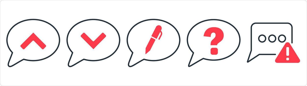 un conjunto de 5 5 negocio íconos como mensaje, editar mensaje, pregunta en rojo línea color vector