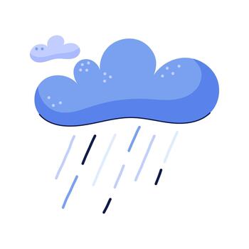Hand drawn dark cloud and rain. Sky and weather design element. Isolated illustration on white background. vector