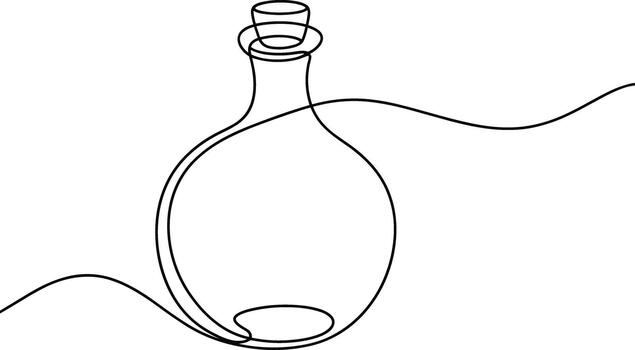 Black continuous line drawing of a round bottom flask vector