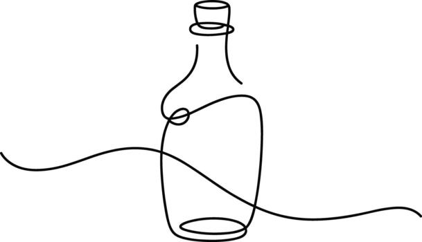 Single line drawing of a bottle with a wavy line continuous line vector