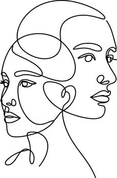 Two faces in profile drawn with single continuous black line vector
