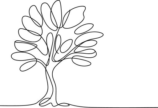 Single line drawing of a stylized tree minimalist abstract vector