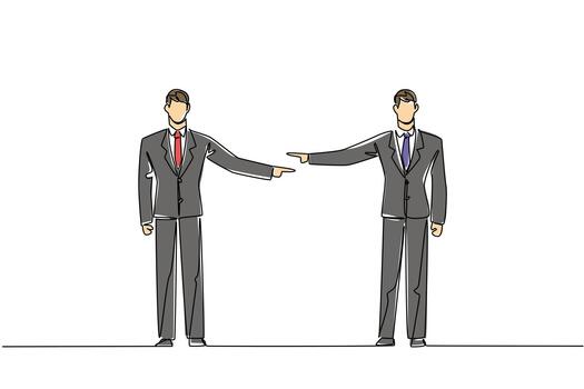 continuo línea dibujo de un confuso persona siendo culpada por múltiple señalando dedos para social concepto. esta abrumado acusación tema es relacionado a nacional culpa alguien demás día evento. vector