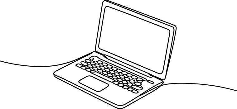 Black and white line drawing of an open laptop computer vector