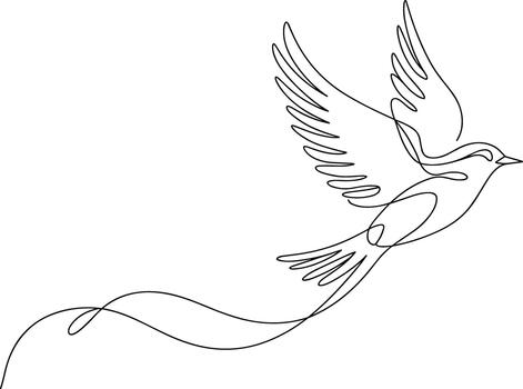 Continuous line drawing of a dove in flight bird flying vector