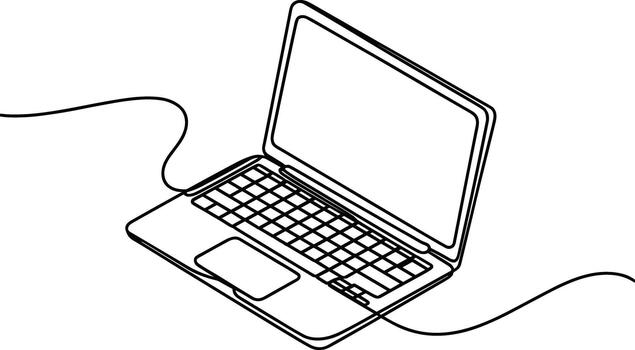 negro línea Arte ordenador portátil con abierto pantalla y teclado vector