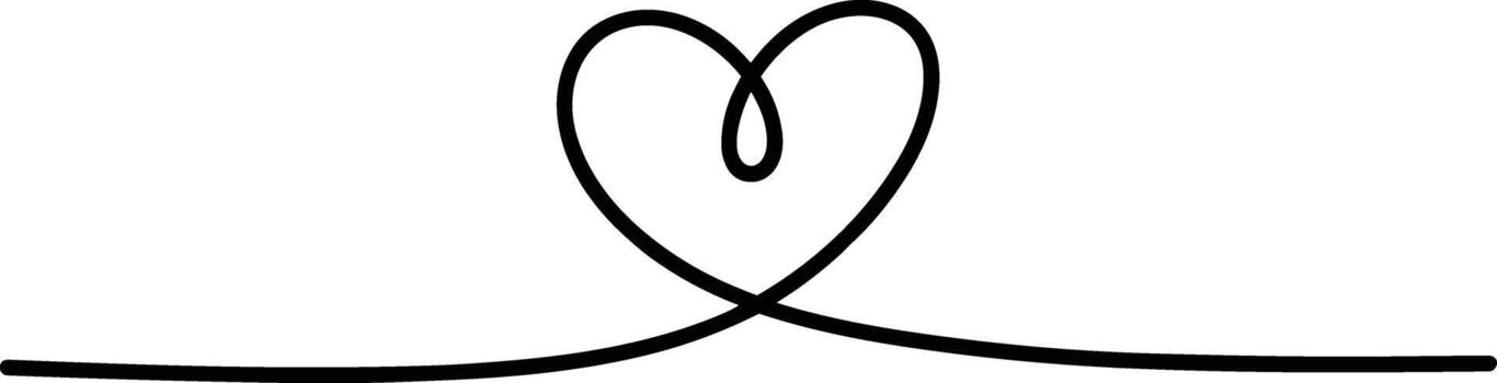 Black heart shape drawn with a single continuous line vector