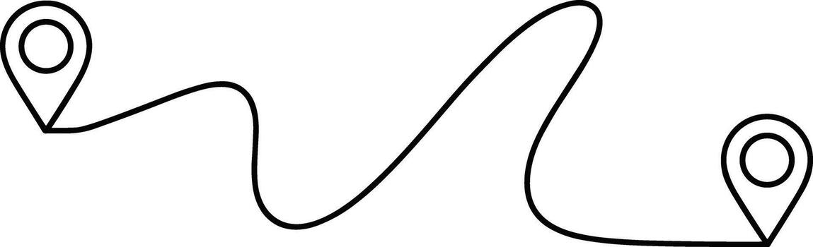 Black line art route with two location pins path journey vector