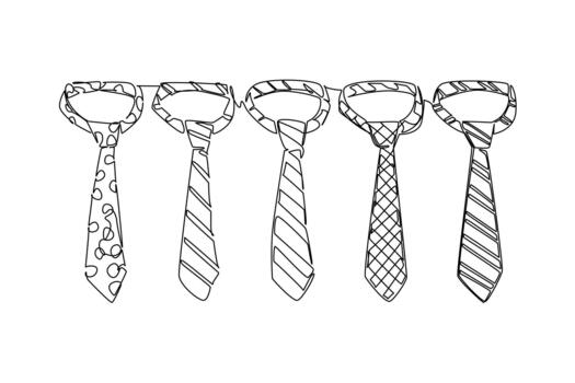 Continuous line drawing of row five business ties with different patterns, a business concept related to an international event International Community Association Managers Day. Symbolize leadership vector