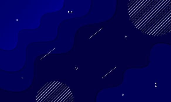 Blue layered wavy abstract background, modern composition of dynamic waves with parallel lines vector