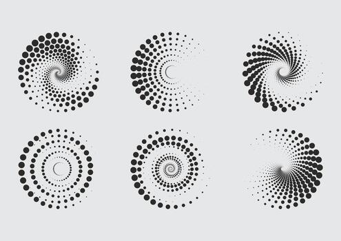 Half tone circle. Round dotted frame, circles pattern border and abstract halftone graphic design set vector