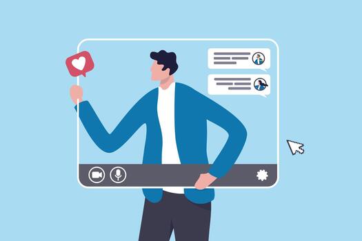 Online meeting conference, virtual or remote work on internet network, communicate with team via teleconference call, office or colleague distant work, businessman with conference software screen. vector