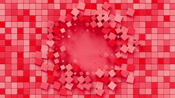 Red Abstract Cube Burst Creating Soft Circular Center Void. Looped 3D rendering video