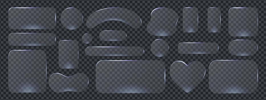 Modern frame with 3d glass button shapes for ui design and morphism style. Glossy interface elements highlight smooth button concept and glass morphism aesthetics. vector