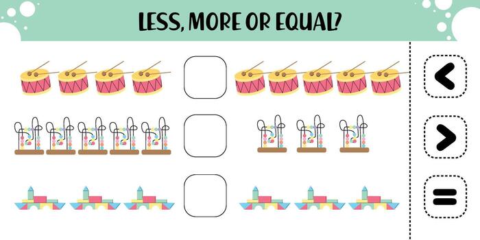 Less, More or Equal Worksheet Toy Counting Activity vector