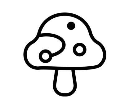 negro y blanco contorno de un juguetón seta con puntos y curvo líneas vector