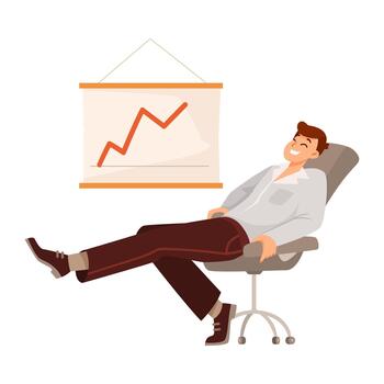 Man relaxing in office chair with chart vector